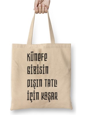 Toyaso Komik Söz Künefe Gibisin Dışın Tatlı Için Kaşar Bez Çanta Uzun Saplı Alışveriş Çantası Plaj Çantası