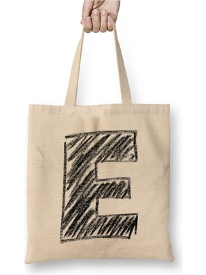 Toyaso E Harfi Beyaz Bez Çanta Uzun Saplı Alışveriş Çantası Plaj Çantası