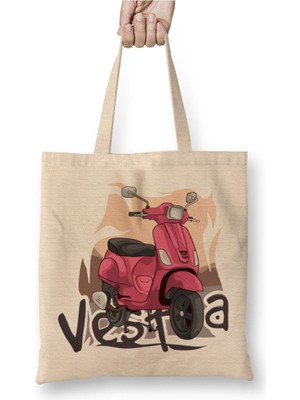 Toyaso Vespa Classic Life Is A Journey Vespa Lover Bez Çanta Uzun Saplı Alışveriş Çantası Plaj Çantası