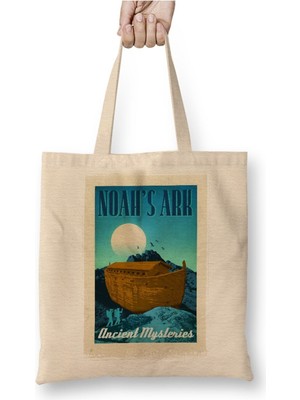 Toyaso Nuh'un Gemisi Beyaz Bez Çanta Uzun Saplı Alışveriş Çantası Plaj Çantası