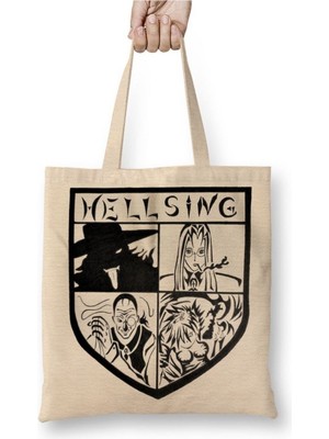 Toyaso Hellsing Alucard Beyaz Bez Çanta Uzun Saplı Alışveriş Çantası Plaj Çantası