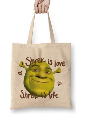 Toyaso Shrek And Gingi Beyaz Bez Çanta Uzun Saplı Alışveriş Çantası Plaj Çantası