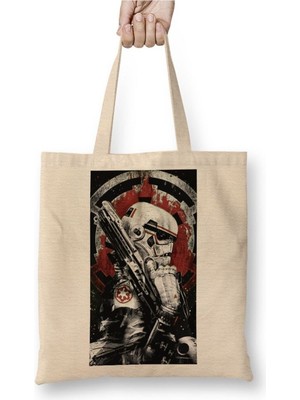 Toyaso Stormtrooper Star Wars Beyaz Bez Çanta Uzun Saplı Alışveriş Çantası Plaj Çantası