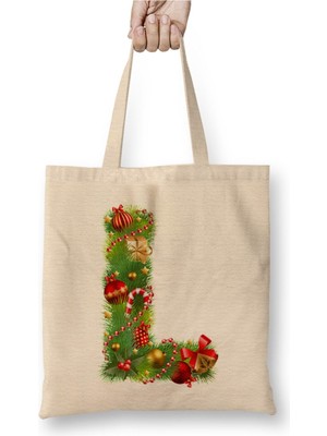 Toyaso Yeni Yıl Yılbaşı Özel L Harfli Mutlu Yıllar Bez Çanta Uzun Saplı Alışveriş Çantası Plaj Çantası