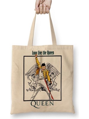 Toyaso Queen Beyaz Bez Çanta Uzun Saplı Alışveriş Çantası Plaj Çantası