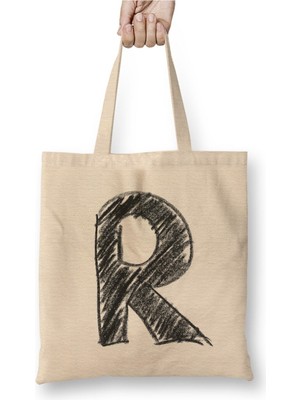 Toyaso R Harfi Beyaz Bez Çanta Uzun Saplı Alışveriş Çantası Plaj Çantası