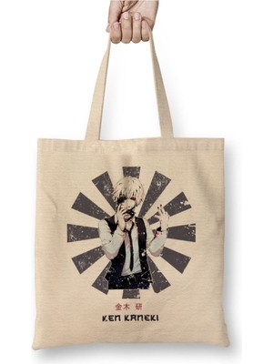 Toyaso Ken Kaneki Retro Japanese Tokyo Ghoul Beyaz Bez Çanta Uzun Saplı Alışveriş Çantası Plaj Çantası