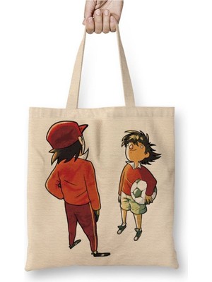 Toyaso Tsubasa Ball Beyaz Bez Çanta Uzun Saplı Alışveriş Çantası Plaj Çantası