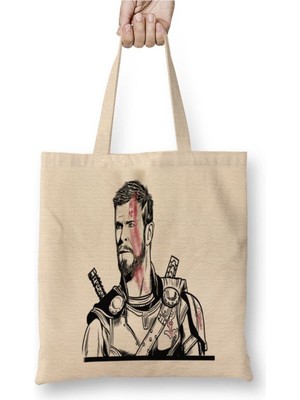 Toyaso Thor Beyaz Bez Çanta Uzun Saplı Alışveriş Çantası Plaj Çantası