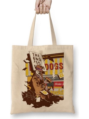 Toyaso Hot Dogs Beyaz Bez Çanta Uzun Saplı Alışveriş Çantası Plaj Çantası