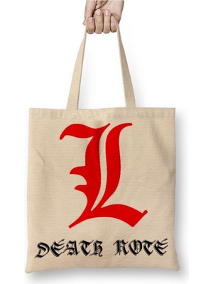 Toyaso Death Note L Ryuzaki Beyaz Bez Çanta Uzun Saplı Alışveriş Çantası Plaj Çantası