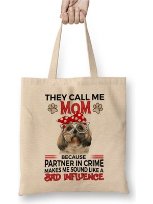 Toyaso Shih Tzu Gift Shih Tzu Mom Gift Bandana Beyaz Bez Çanta Uzun Saplı Alışveriş Çantası Plaj Çantası