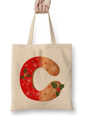 Toyaso C Harfi Beyaz Bez Çanta Uzun Saplı Alışveriş Çantası Plaj Çantası