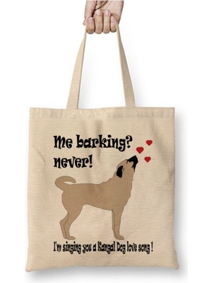 Toyaso Kangal Dog Love Song Sivas Beyaz Bez Çanta Uzun Saplı Alışveriş Çantası Plaj Çantası