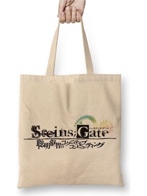 Toyaso Steins Gate Beyaz Bez Çanta Uzun Saplı Alışveriş Çantası Plaj Çantası