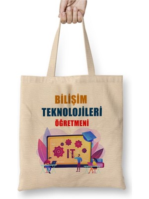 Toyaso Bilişim Teknolojileri Öğretmeni Beyaz Bez Çanta Uzun Saplı Alışveriş Çantası Plaj Çantası