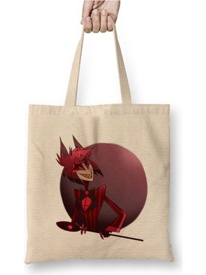 Toyaso Hazbin Hotel Alastor Anime Beyaz Bez Çanta Uzun Saplı Alışveriş Çantası Plaj Çantası