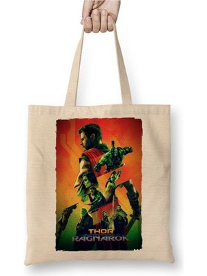 Toyaso Thor Ragnarok Beyaz Bez Çanta Uzun Saplı Alışveriş Çantası Plaj Çantası