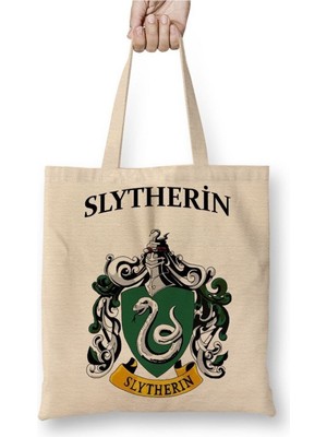 Toyaso Slytherin 02 Beyaz Bez Çanta Uzun Saplı Alışveriş Çantası Plaj Çantası