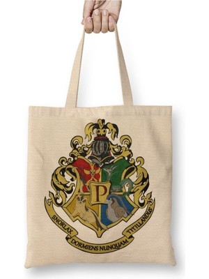 Toyaso Hogwarts Pokemon Beyaz Bez Çanta Uzun Saplı Alışveriş Çantası Plaj Çantası