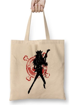 Toyaso One Piece Brook Red Beyaz Bez Çanta Uzun Saplı Alışveriş Çantası Plaj Çantası