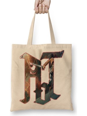 Toyaso Attack On Titan Logo Beyaz Bez Çanta Uzun Saplı Alışveriş Çantası Plaj Çantası