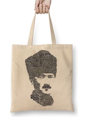 Toyaso Mustafa Kemal Atatürk 016 Beyaz Bez Çanta Uzun Saplı Alışveriş Çantası Plaj Çantası