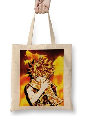 Toyaso Fairy Tail Natsu Dragneel Fire Dragon Beyaz Bez Çanta Uzun Saplı Alışveriş Çantası Plaj Çantası