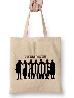 Toyaso Bts We Are Bulletproof Proof Beyaz Bez Çanta Uzun Saplı Alışveriş Çantası Plaj Çantası