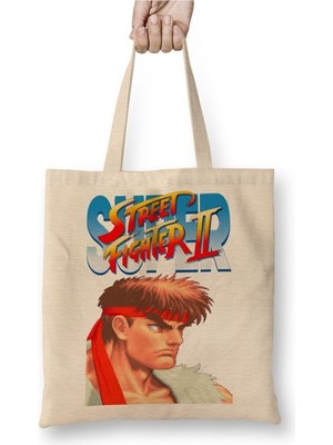 Toyaso Street Fighter 2 Honda Beyaz Bez Çanta Uzun Saplı Alışveriş Çantası Plaj Çantası