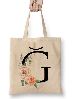 Toyaso Ğ Harfi Beyaz Bez Çanta Uzun Saplı Alışveriş Çantası Plaj Çantası