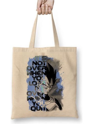 Toyaso Dragon Ball Z Vegeta Beyaz Bez Çanta Uzun Saplı Alışveriş Çantası Plaj Çantası