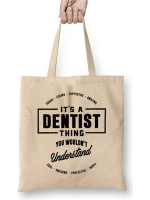 Toyaso Dentist Diş Hekimi Beyaz Bez Çanta Uzun Saplı Alışveriş Çantası Plaj Çantası