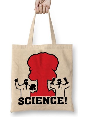 Toyaso Science Nuclear Beyaz Bez Çanta Uzun Saplı Alışveriş Çantası Plaj Çantası