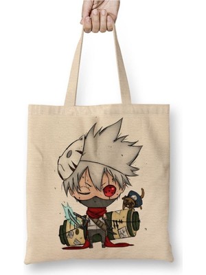 Toyaso Naruto Kakashi Beyaz Bez Çanta Uzun Saplı Alışveriş Çantası Plaj Çantası