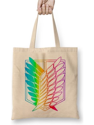 Toyaso Attack On Titan Rainbow Logo Beyaz Bez Çanta Uzun Saplı Alışveriş Çantası Plaj Çantası