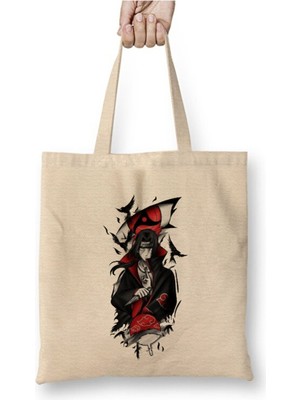 Toyaso Naruto Itachi Uchiha Beyaz Bez Çanta Uzun Saplı Alışveriş Çantası Plaj Çantası