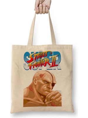 Toyaso Street Fighter 2 Ryu Beyaz Bez Çanta Uzun Saplı Alışveriş Çantası Plaj Çantası