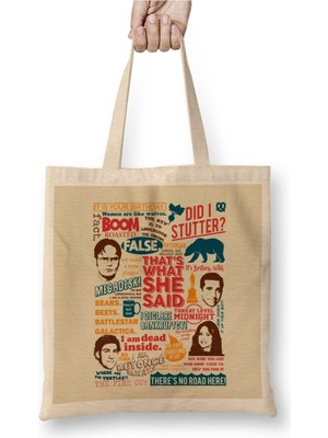 Toyaso The Office Quotes Colors Beyaz Bez Çanta Uzun Saplı Alışveriş Çantası Plaj Çantası