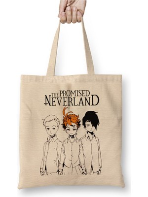 Toyaso The Promised Neverland 02 Beyaz Bez Çanta Uzun Saplı Alışveriş Çantası Plaj Çantası