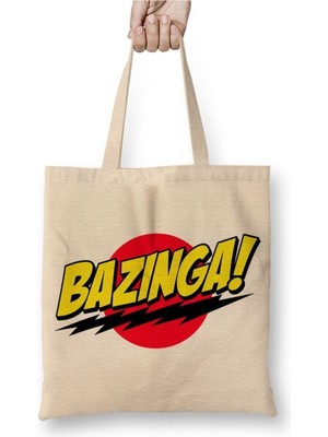 Toyaso Big Bang Sheldon Cooper Bazinga Beyaz Bez Çanta Uzun Saplı Alışveriş Çantası Plaj Çantası