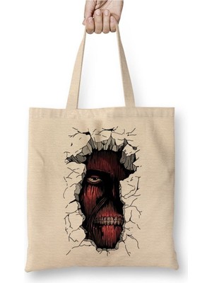 Toyaso Titan Attack On Titan Beyaz Bez Çanta Uzun Saplı Alışveriş Çantası Plaj Çantası