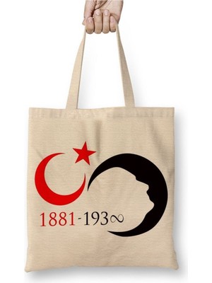 Toyaso Mustafa Kemal Atatürk 015 Beyaz Bez Çanta Uzun Saplı Alışveriş Çantası Plaj Çantası