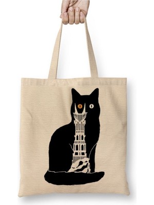 Toyaso Lord Of The Rings Kedi Beyaz Bez Çanta Uzun Saplı Alışveriş Çantası Plaj Çantası