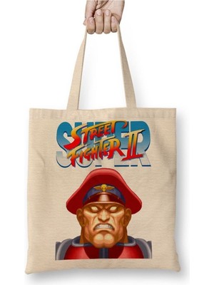 Toyaso Street Fighter 08 Beyaz Bez Çanta Uzun Saplı Alışveriş Çantası Plaj Çantası
