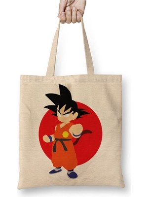 Toyaso Dragon Ball Z Goku Beyaz Bez Çanta Uzun Saplı Alışveriş Çantası Plaj Çantası