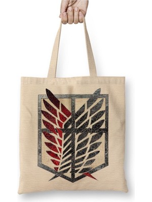 Toyaso Attack On Titan Scoutıng Legıon Beyaz Bez Çanta Uzun Saplı Alışveriş Çantası Plaj Çantası