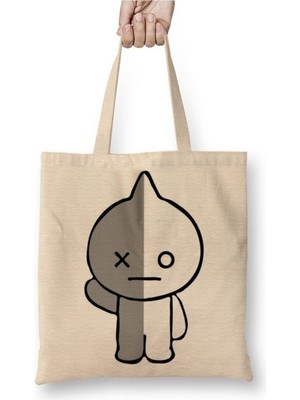 Toyaso Bts BT21 Van Beyaz Bez Çanta Uzun Saplı Alışveriş Çantası Plaj Çantası