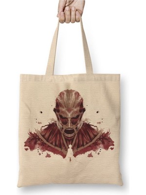 Toyaso Attack On Titan Ink On Titan Beyaz Bez Çanta Uzun Saplı Alışveriş Çantası Plaj Çantası