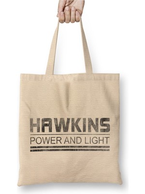 Toyaso Hawkins Power And Light Stranger Things Beyaz Bez Çanta Uzun Saplı Alışveriş Çantası Plaj Çantası